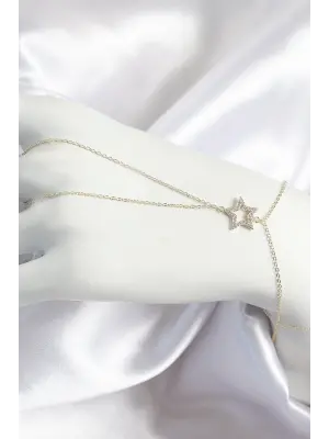 Pirinç Zirkon Taşlı Yıldız Model Gold Renk Kadın Şahmeran