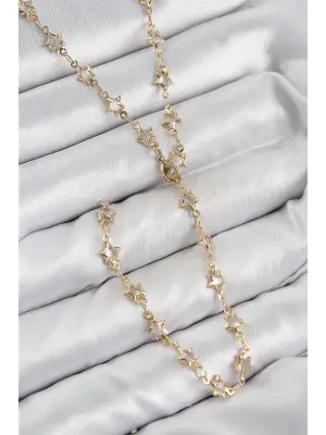 Pirinç Zirkon Taşlı Yıldız Model Gold Renk Kadın Y Kolye