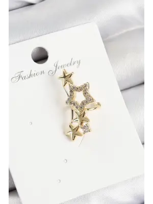 Pirinç Zirkon Taşlı Yıldız Model Gold Renk Sağ Kıkırdak Küpe