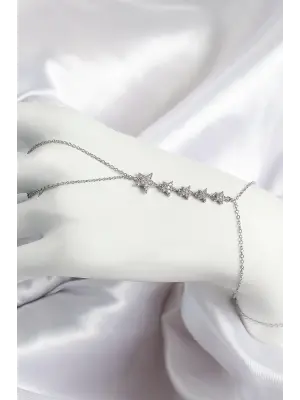 Pirinç Zirkon Taşlı Yıldız Model Gümüş Renk Kadın Şahmeran