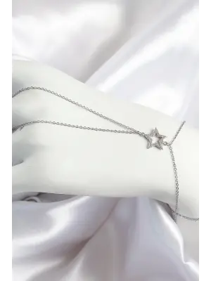 Pirinç Zirkon Taşlı Yıldız Model Gümüş Renk Kadın Şahmeran