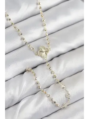 Pirinç Zirkon Taşlı Yonca Model Gold Renk Kadın Y Kolye