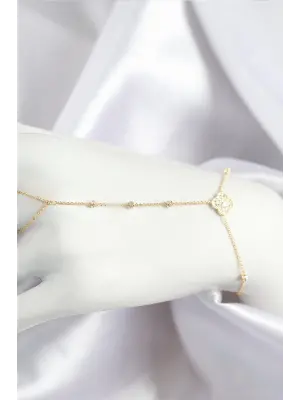 Pirinç Zirkon Taşlı Yonca Model Gold Renk Şahmeran