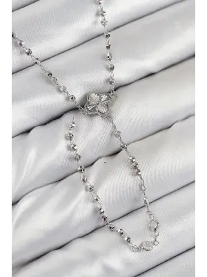 Pirinç Zirkon Taşlı Yonca Model Gümüş Renk Kadın Y Kolye