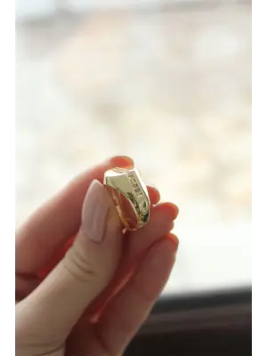 Punta Zirkon Taşlı Gold Kaplama Kadın Yüzük