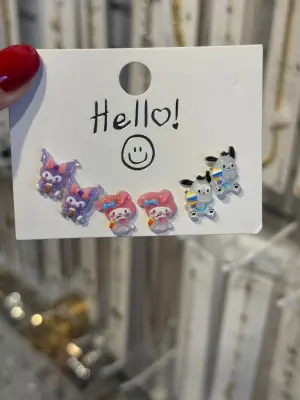 Renkli Karakterli 3’lü Çocuk Küpe Seti Kuromi Anime