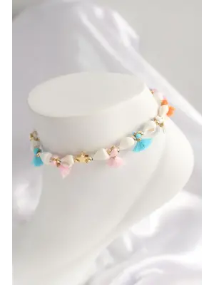 Renkli Püsküllü Deniz Kabuğu Halhal