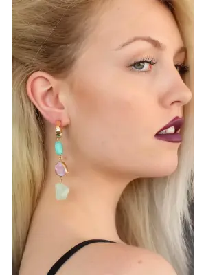 Renkli taş Tasarım Bayan Küpe