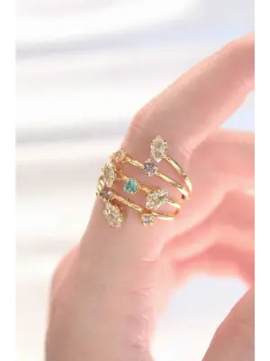 Renkli Zirkon Taşlı Altın Ayarlanabilir Yüzük