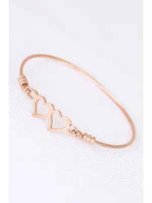 Rose Çelik Çift Kalp Figürlü Erkek Kelepçe Bileklik