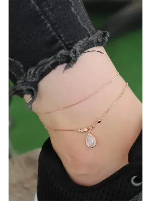 Rose Gold Renk Zirkon Damla Taşlı Halhal