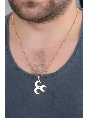 Rose Renk Metal 3 Hilal Figürlü Erkek Kolye