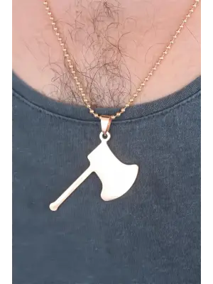 Rose Renk Metal Balta Figürlü Erkek Kolye