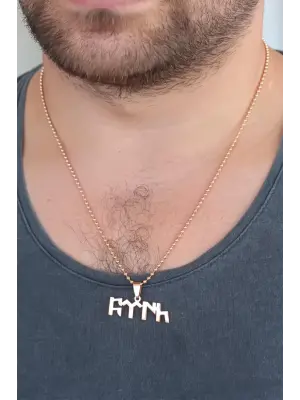 Rose Renk Metal Göktürkçe Türk Yazı Figürlü Erkek Kolye