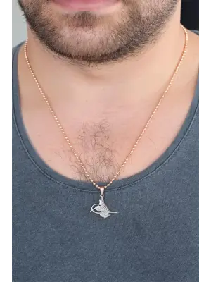 Rose Renk Metal Osmanlı Tuğra Figürlü Erkek Kolye