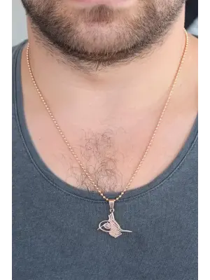 Rose Renk Metal Tuğra Figürlü Erkek Kolye