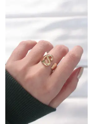 S Harfli Altın Renk Ayarlanabilir Yüzük