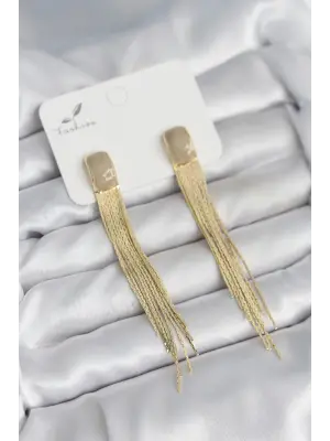 Sallantılı Krem Mineli Gold Renk Kadın Küpe