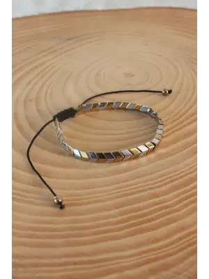 Sarı Gümüş Renk Hematit Doğal Taş Erkek Bileklik