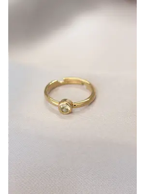 Sarı Kesme Taş Daire Yüzük