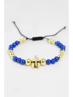 Sarı Lacivert Renkli Çelik Zirkon Objeli Asansörlü Bileklik