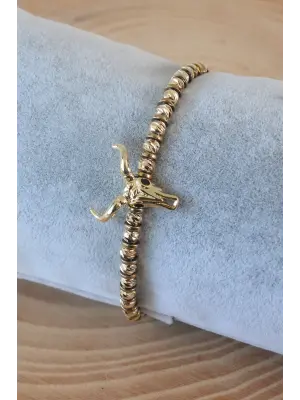 Sarı Renk Boğa Obje Makrome Doğal Taş Erkek Bileklik