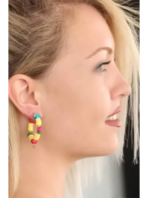 Sarı Renk Boncuklu Bayan Küpe