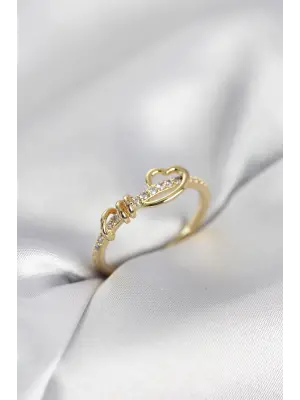 Sarmal Kalp Model Zirkon Taşlı Gold Renk Kadın Yüzük