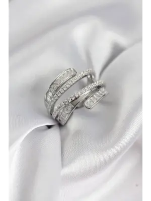 Sarmal Zirkon Baget Taşlı Gümüş Renk Kadın Yüzük