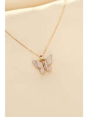 Sedefli Kelebek Figürlü Kadın Kolye