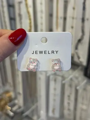 Şeffaf Beyaz Ayıcık Figürlü Çelik Çocuk Küpesi