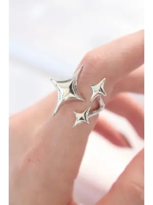 Silver Renk 3lü Kuzey Yıldızı Ayarlanabilir Yüzük