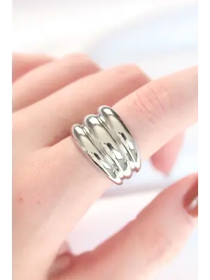 Silver Renk Ayarlanabilir Çizgili Bombe Yüzük