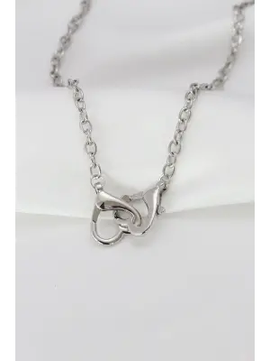 Silver  Geçirmeli Kalp Tasarımlı Zincir Çelik Kolye