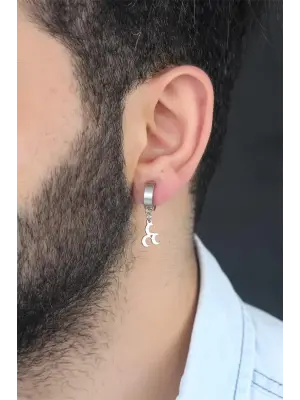 Silver Renk Kaplama 3 Hilal Figürlü Çelik Kıstırmalı Erkek Küpe