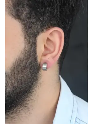 Silver Renk Kaplama Halka Kıstırmalı Çelik Erkek Küpe