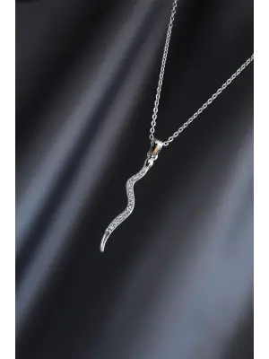 Silver Renk Metal Zirkon Taşlı Şimşek Kolye