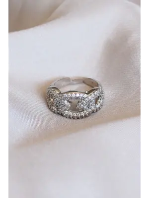 Silver Renk Zirkon Taşlı Ayarlamalı Yüzük
