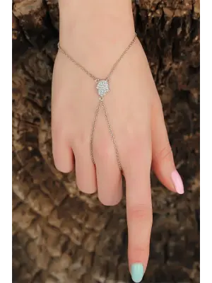 Silver Renk Zirkon Taşlı Fatma Ana Eli Figürlü Şahmeran Bileklik