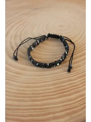 Siyah Beyaz Makrome Doğal Taş Erkek Bileklik