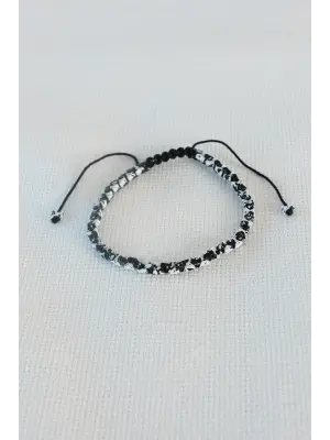 Siyah Beyaz Makrome Doğal Taş Erkek Bileklik
