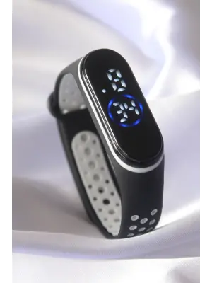 Siyah Beyaz Renk Silikon Kordon Dijital Dokunmatik Led Saat