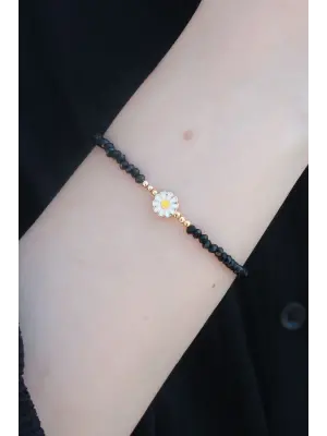 Siyah Boncuk Model Papatya Figür Kadın Bileklik