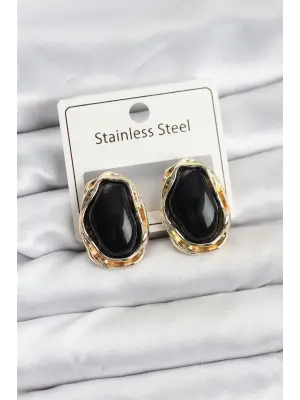 Siyah Damla Model Çelik Vintage Kadın Küpe