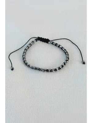 Siyah Gri Makrome Doğal Taş Erkek Bileklik