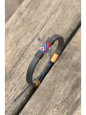 Siyah İpli Etnik Desenli Kadın Deri Bileklik