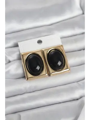 Siyah Kare Model Vintage Gold Renk Kadın Küpe