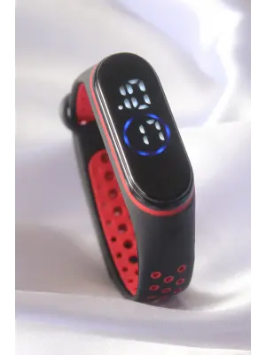 Siyah Kırmızı Renk Silikon Kordon Dijital Dokunmatik Led Saat