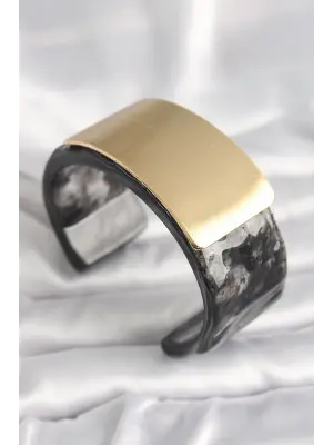 Siyah Mermer Desen Akrilik Plastik Gol Dikdörtgen Plaka Model Vingtage Kadın Bilezik