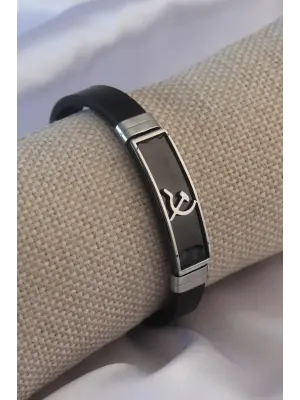 Siyah Metal Çekiç Orak Model Siyah Deri Erkek Bileklik